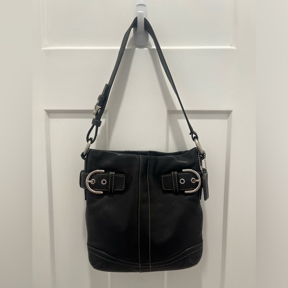 Authentic Coach Hobo Bag Black Genuine Leather With Silver Hardware - Picture 1 of 10
